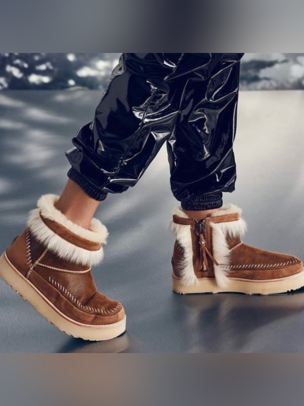 UGG FLUFF PUNK TOSCANA FUR CHESTNUT BOMBER ZIP ANKLE MINI BOOTS SIZE US 5 WOMEN